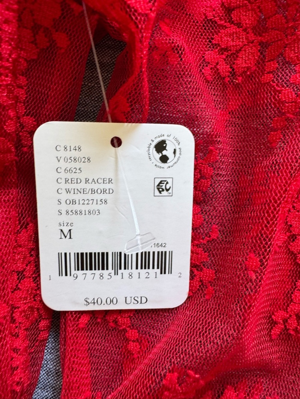Sheer Lace Long-Sleeve Top - Red - Picture 3 of 5